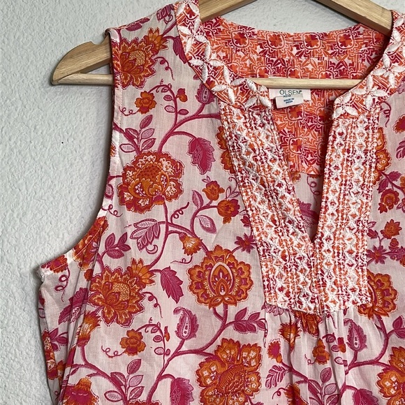Sigrid Olsen Orange Floral Sleeveless Embroidered Boho Blouse Top Size Medium - Picture 2 of 8